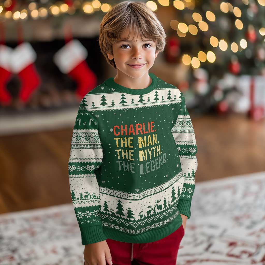 Retro Charlie The Man The Myth The Legend Ugly Christmas Sweater TS10 Forest Green Beige Print Your Wear