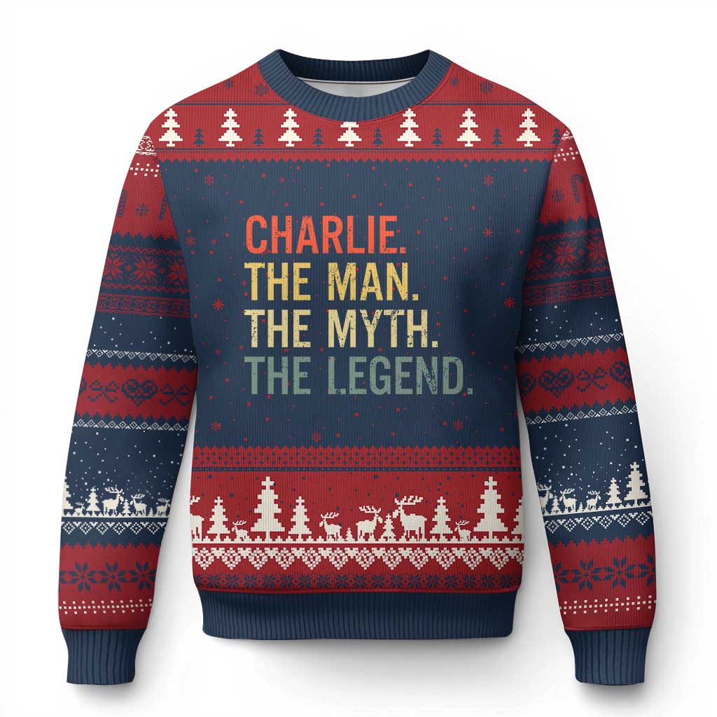 Retro Charlie The Man The Myth The Legend Ugly Christmas Sweater TS10 Navy Red Print Your Wear