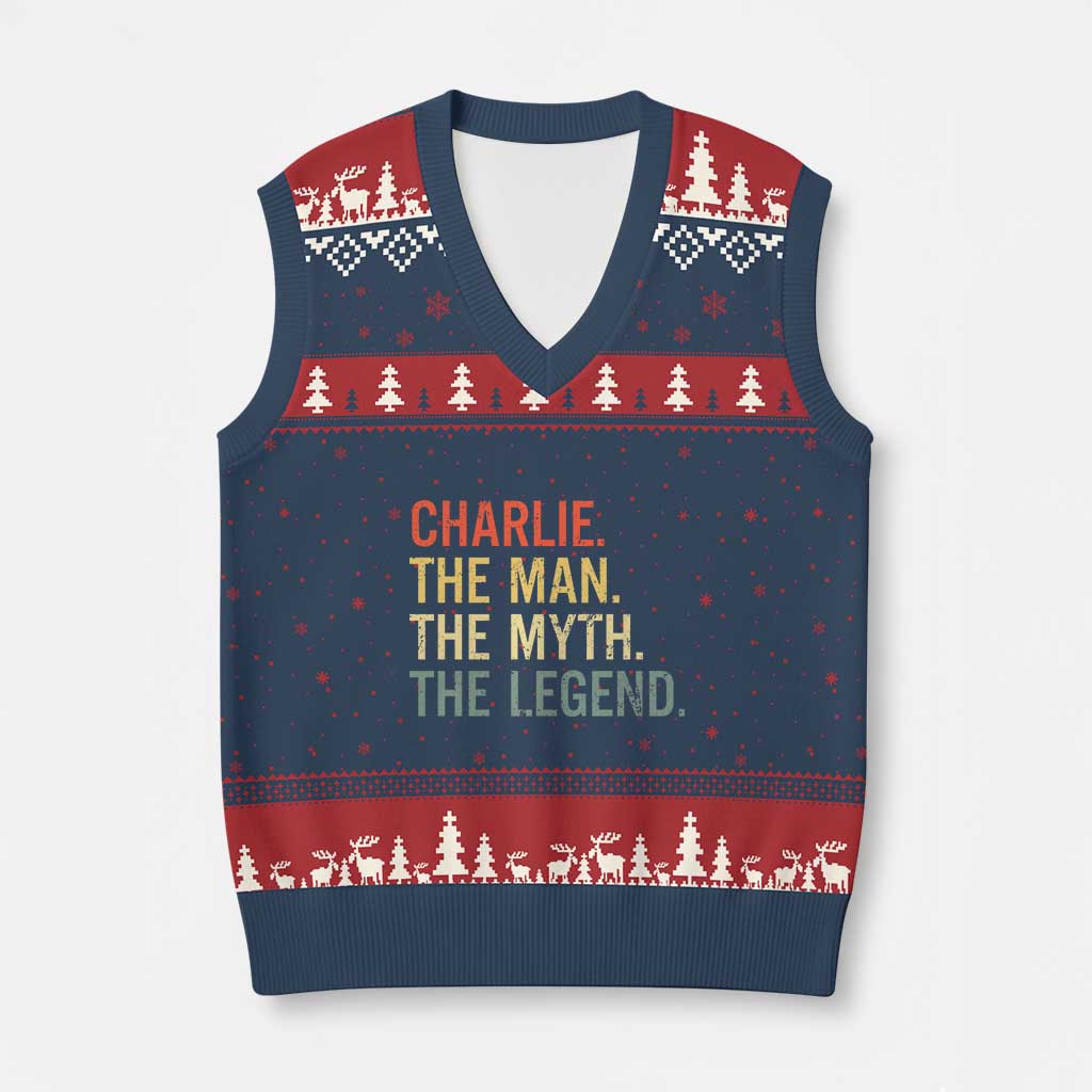 Retro Charlie The Man The Myth The Legend V-Neck Knit Sweater Vest TS10 Navy Red Print Your Wear