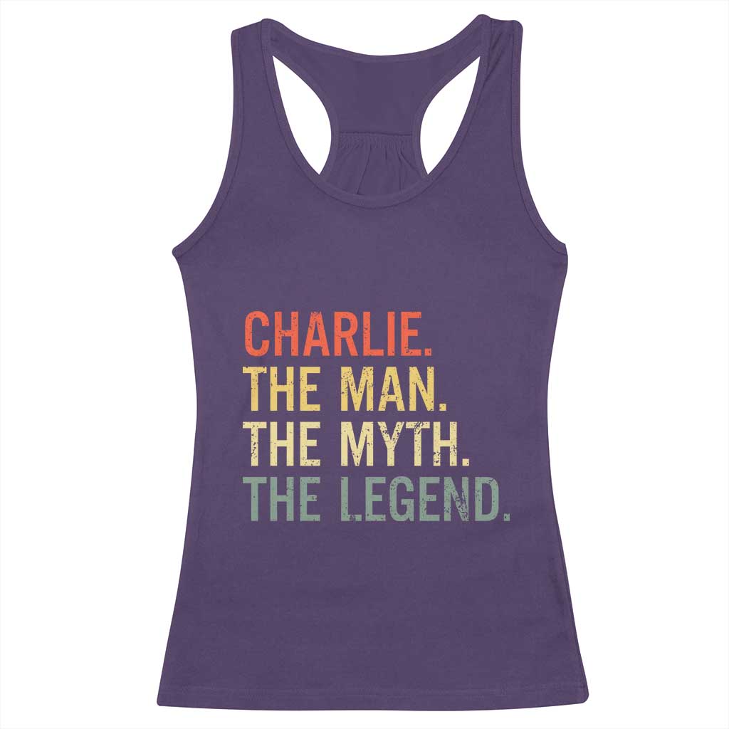 Retro Charlie The Man The Myth The Legend Racerback Tank Top TS10 Purple Print Your Wear