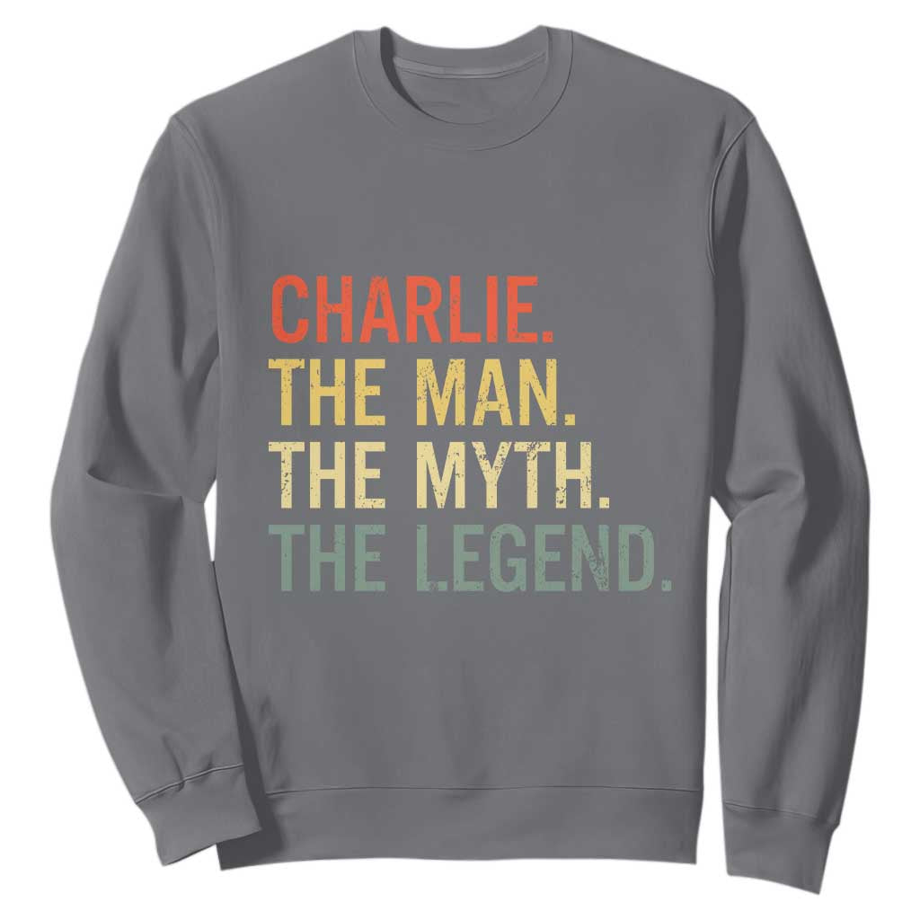 Retro Charlie The Man The Myth The Legend Sweatshirt TS10 Charcoal Print Your Wear