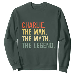 Retro Charlie The Man The Myth The Legend Sweatshirt TS10 Dark Forest Green Print Your Wear