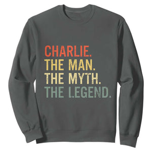 Retro Charlie The Man The Myth The Legend Sweatshirt TS10 Dark Heather Print Your Wear