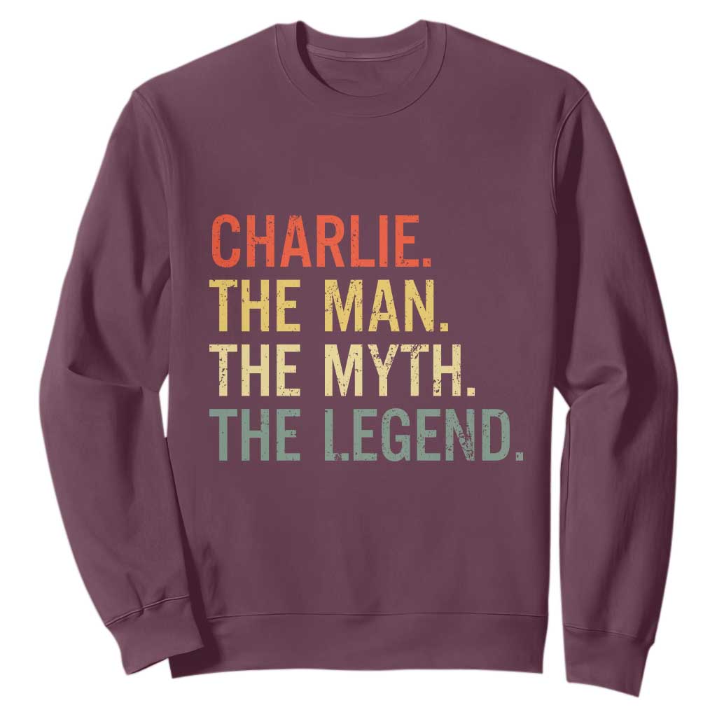Retro Charlie The Man The Myth The Legend Sweatshirt TS10 Maroon Print Your Wear