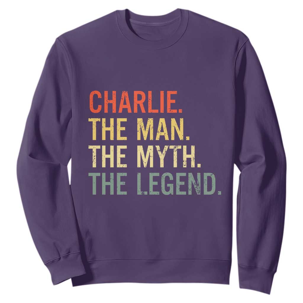 Retro Charlie The Man The Myth The Legend Sweatshirt TS10 Purple Print Your Wear