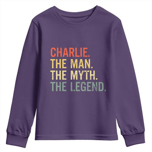 Retro Charlie The Man The Myth The Legend Youth Sweatshirt TS10 Purple Print Your Wear