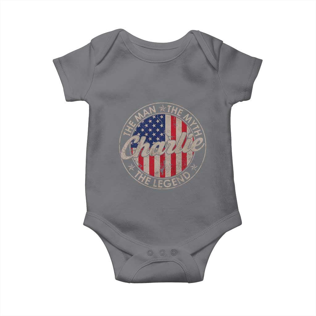 Charlie The Man The Myth The Legend Baby Onesie Retro Vintage American Flag TS10 Charcoal Print Your Wear