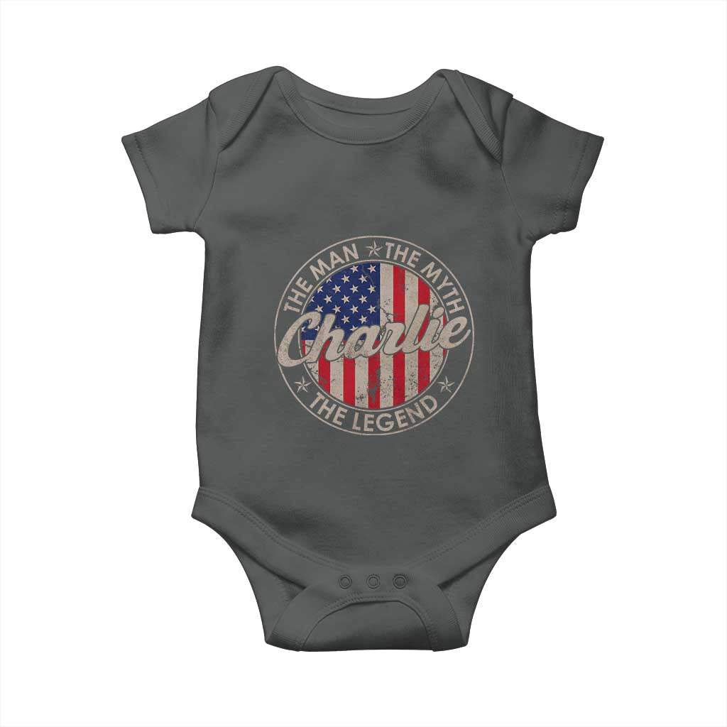 Charlie The Man The Myth The Legend Baby Onesie Retro Vintage American Flag TS10 Dark Heather Print Your Wear