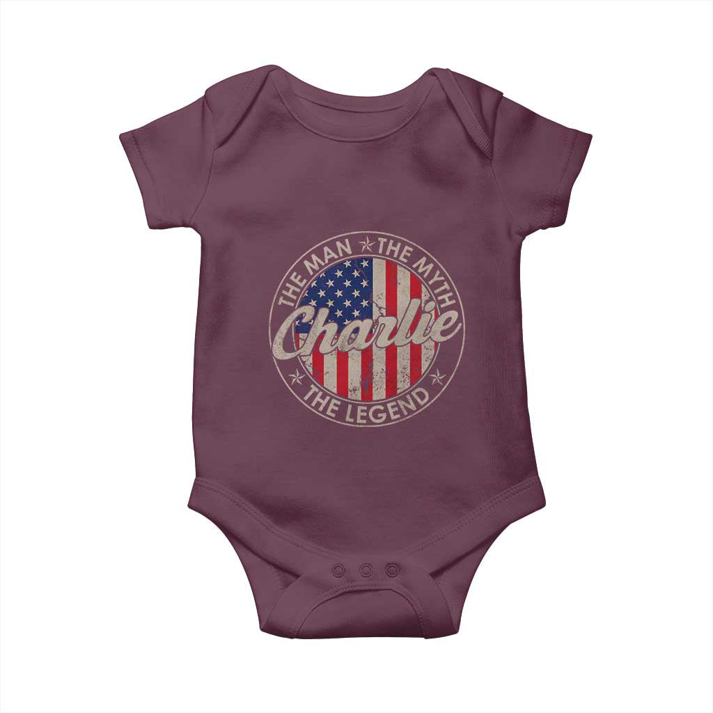 Charlie The Man The Myth The Legend Baby Onesie Retro Vintage American Flag TS10 Maroon Print Your Wear