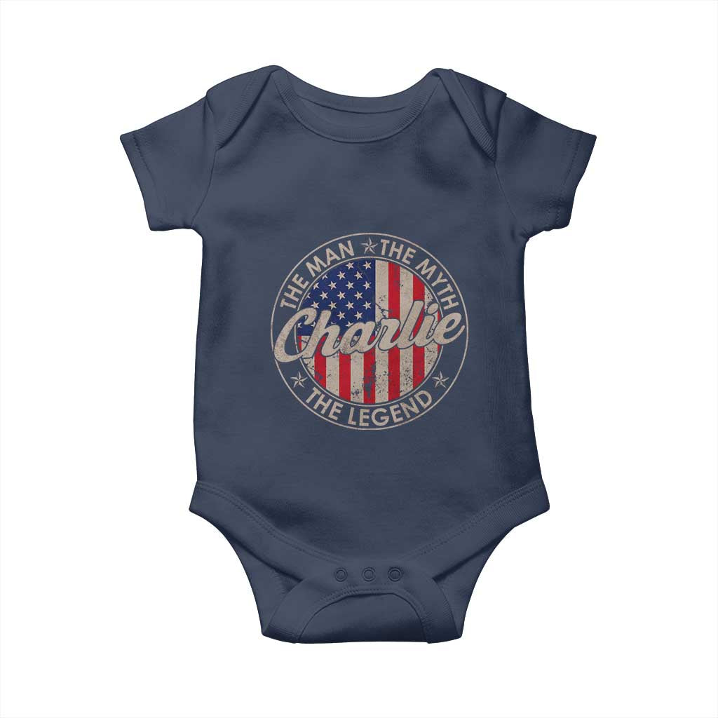 Charlie The Man The Myth The Legend Baby Onesie Retro Vintage American Flag TS10 Navy Print Your Wear