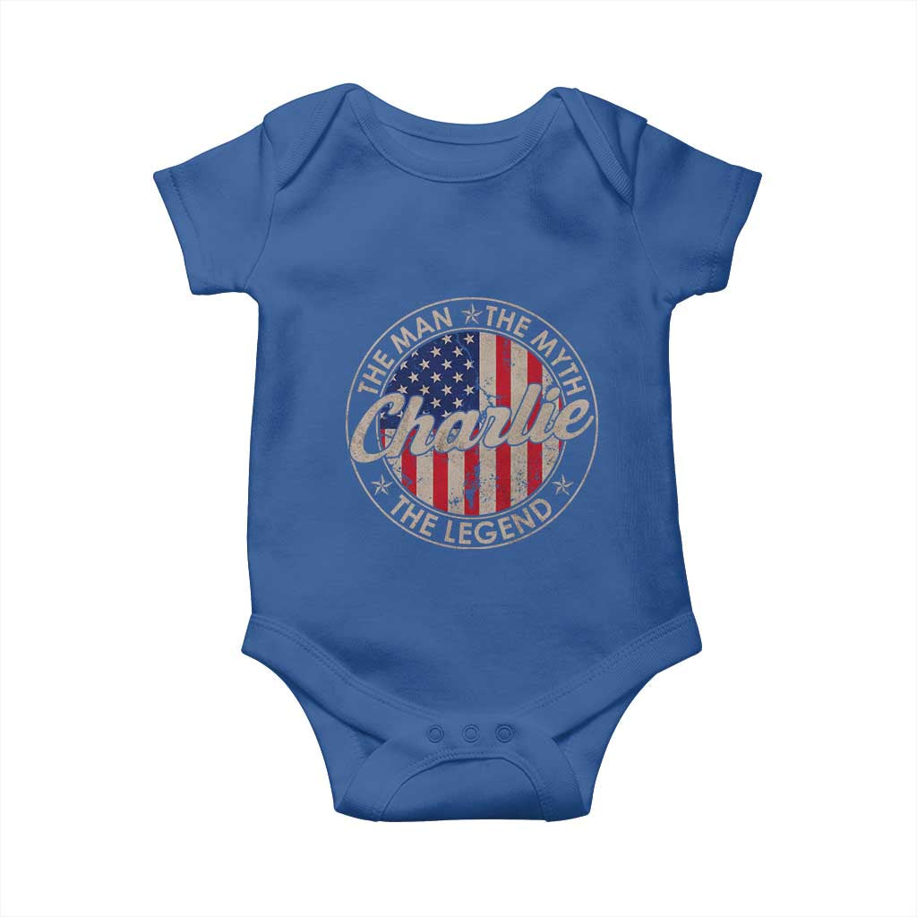 Charlie The Man The Myth The Legend Baby Onesie Retro Vintage American Flag TS10 Royal Blue Print Your Wear