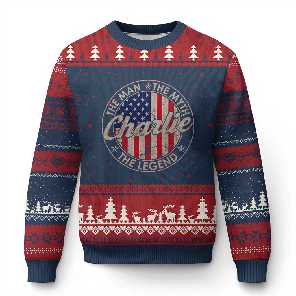 Charlie The Man The Myth The Legend Ugly Christmas Sweater Retro Vintage American Flag TS10 Navy Red Print Your Wear
