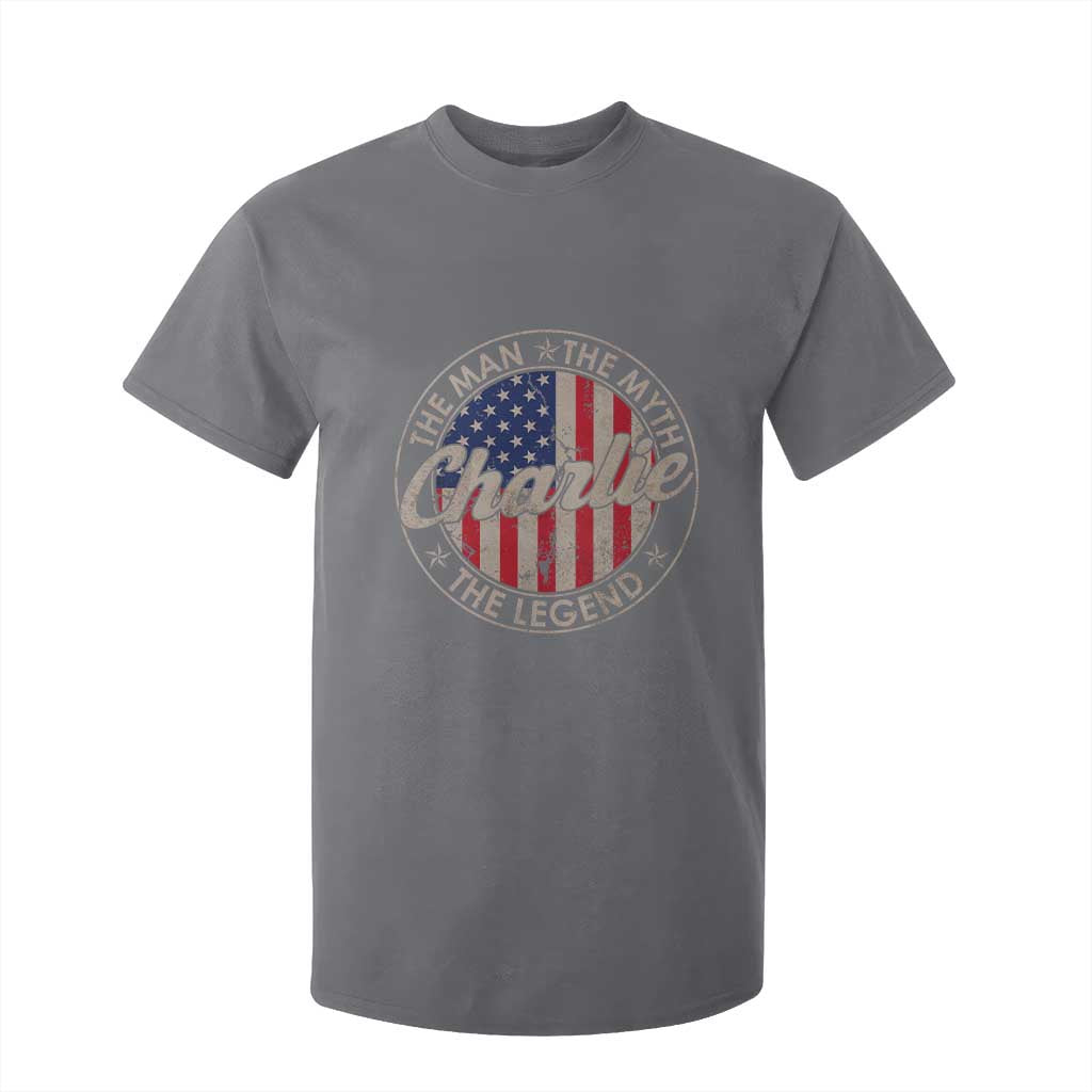 Charlie The Man The Myth The Legend T Shirt For Kid Retro Vintage American Flag TS10 Charcoal Print Your Wear