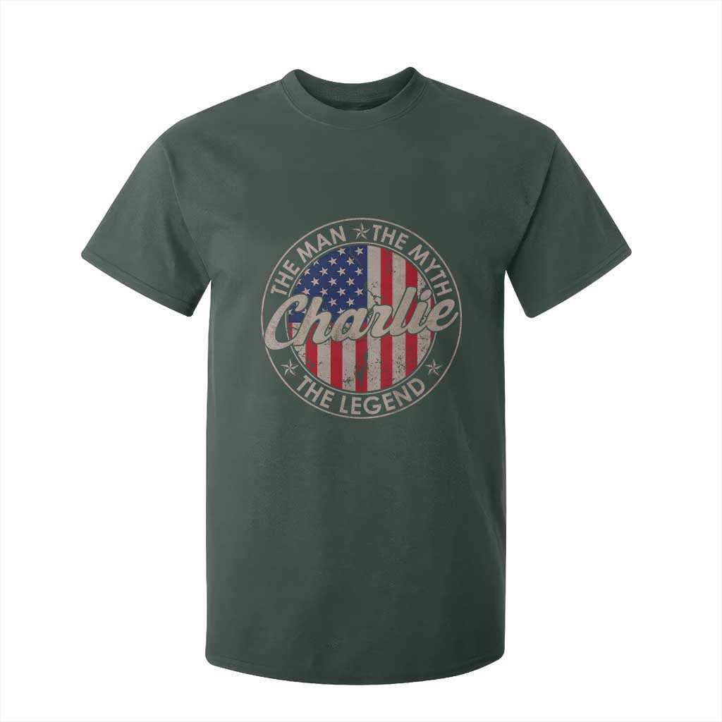 Charlie The Man The Myth The Legend T Shirt For Kid Retro Vintage American Flag TS10 Dark Forest Green Print Your Wear