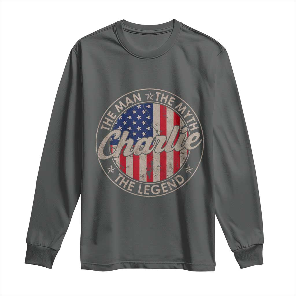 Charlie The Man The Myth The Legend Long Sleeve Shirt Retro Vintage American Flag TS10 Dark Heather Print Your Wear