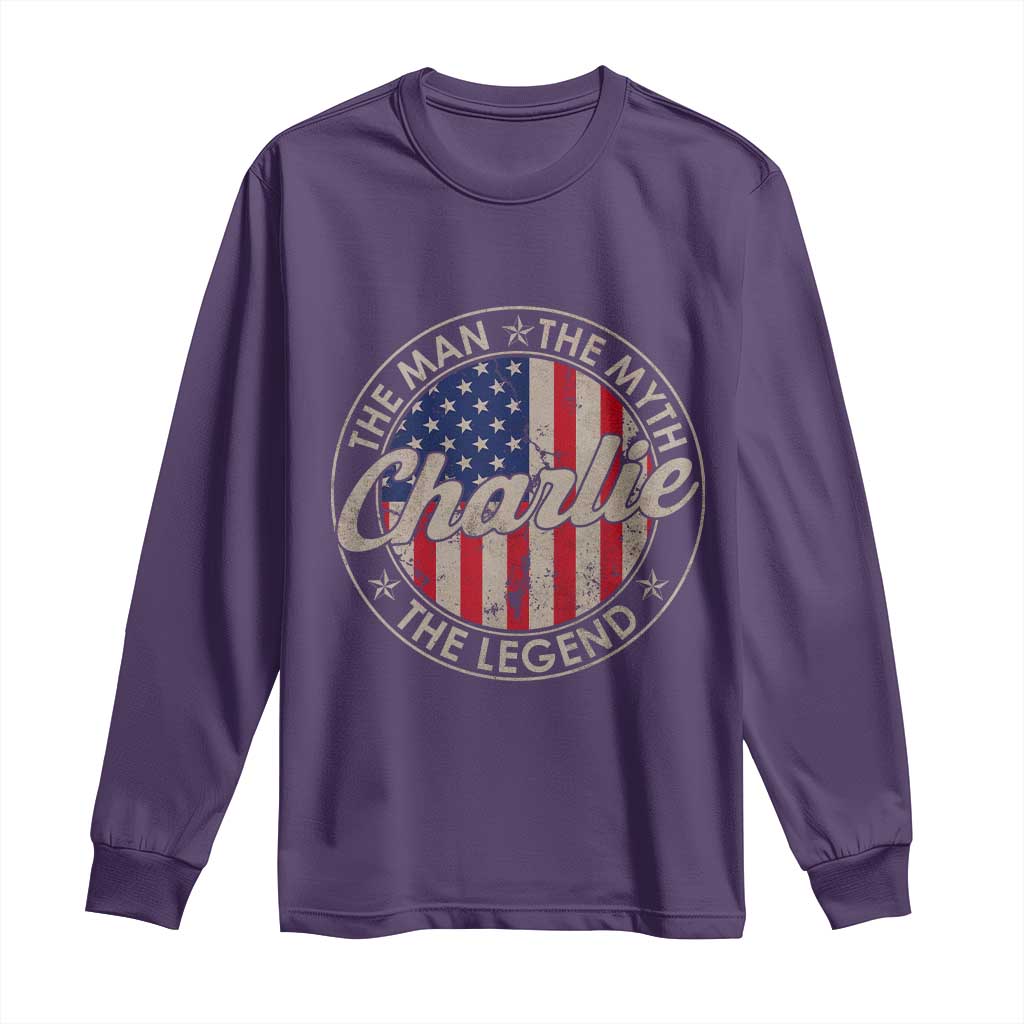 Charlie The Man The Myth The Legend Long Sleeve Shirt Retro Vintage American Flag TS10 Purple Print Your Wear