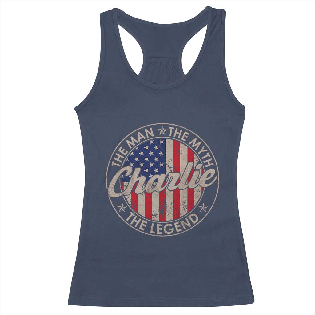 Charlie The Man The Myth The Legend Racerback Tank Top Retro Vintage American Flag TS10 Navy Print Your Wear