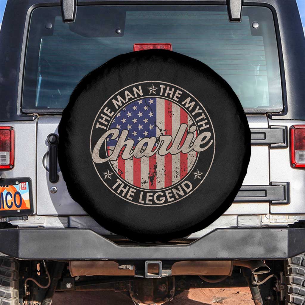 Charlie The Man The Myth The Legend Spare Tire Cover Retro Vintage American Flag TS10 No hole Black Print Your Wear
