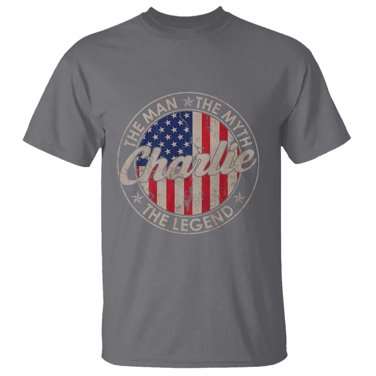 Charlie The Man The Myth The Legend T Shirt Retro Vintage American Flag TS10 Charcoal Print Your Wear
