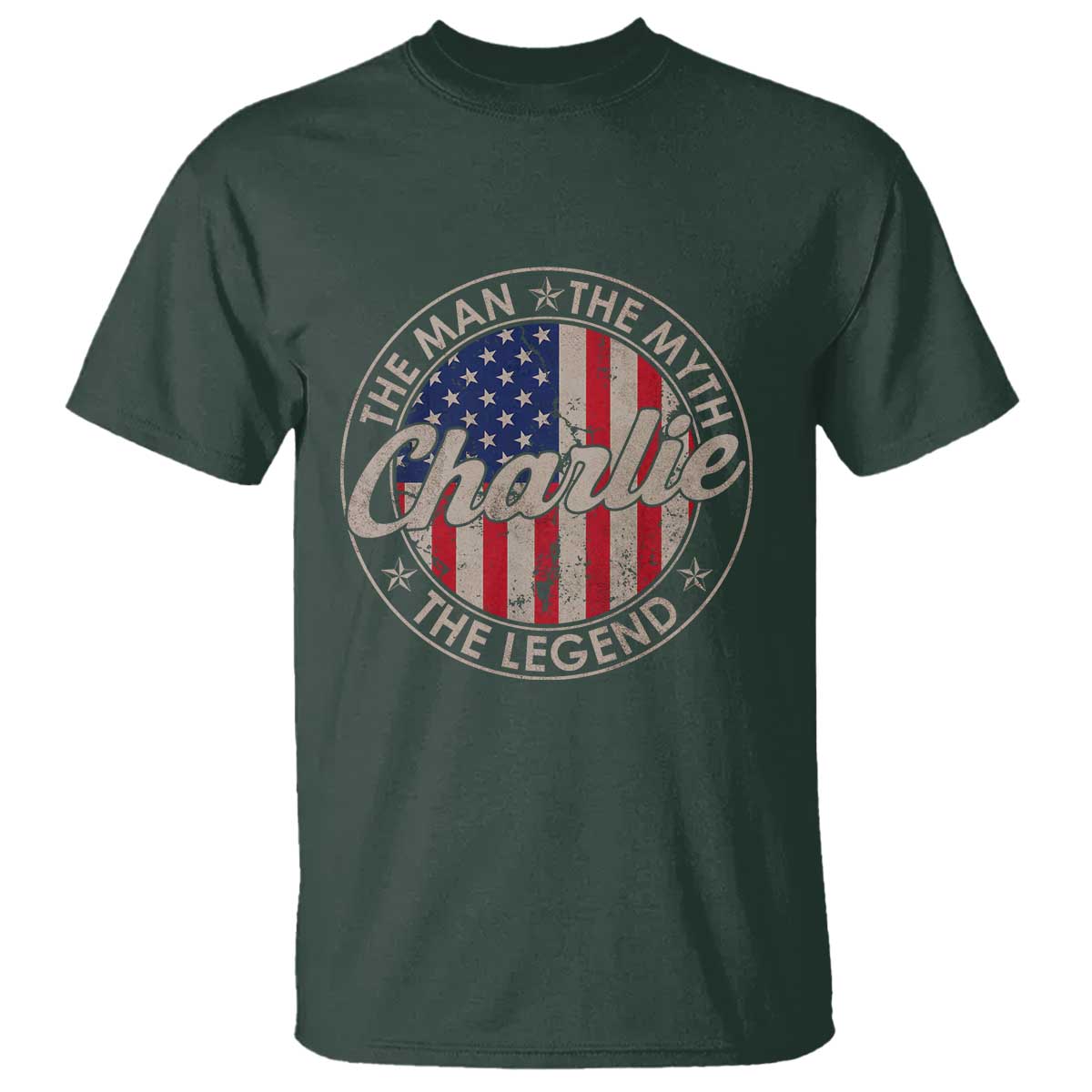 Charlie The Man The Myth The Legend T Shirt Retro Vintage American Flag TS10 Dark Forest Green Print Your Wear