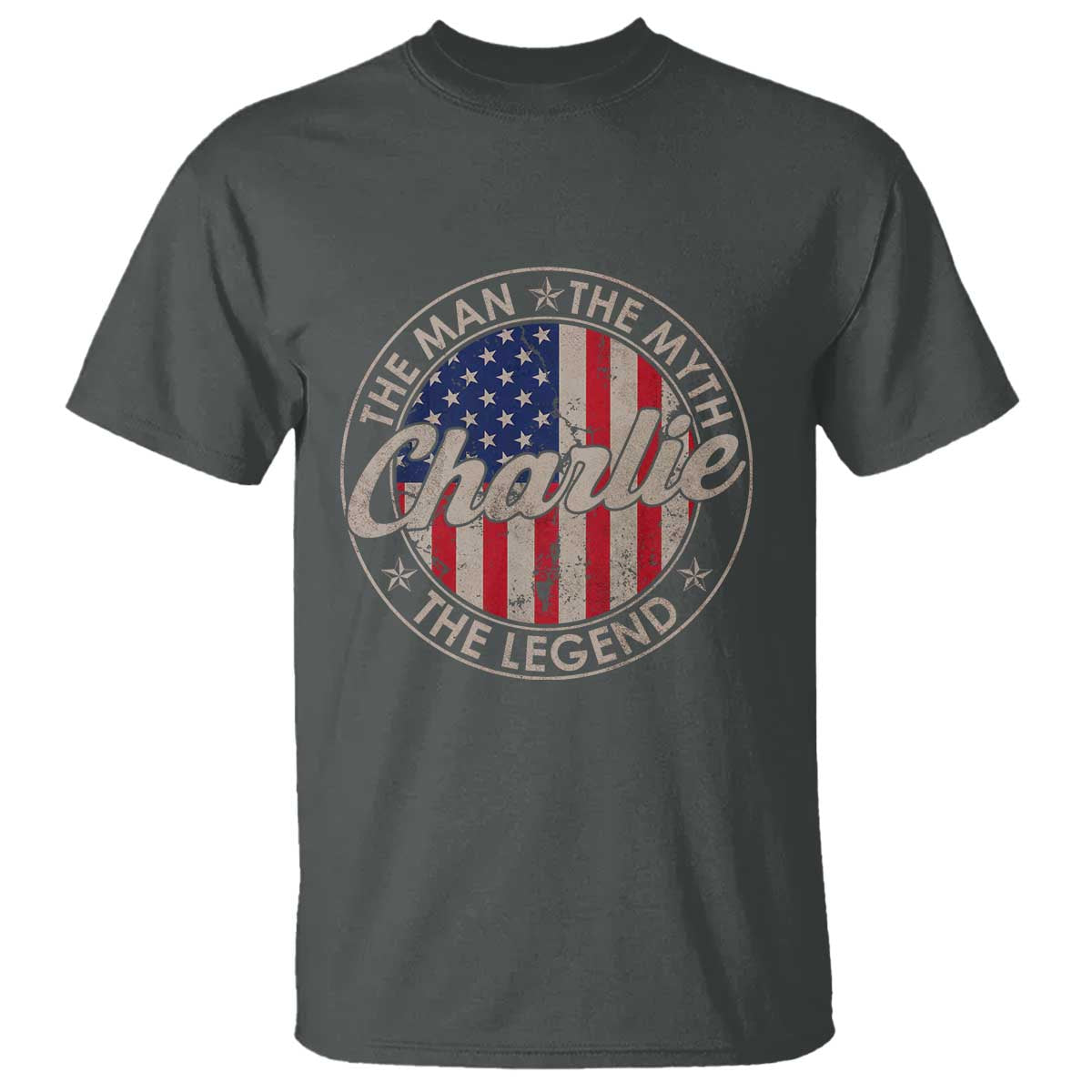 Charlie The Man The Myth The Legend T Shirt Retro Vintage American Flag TS10 Dark Heather Print Your Wear