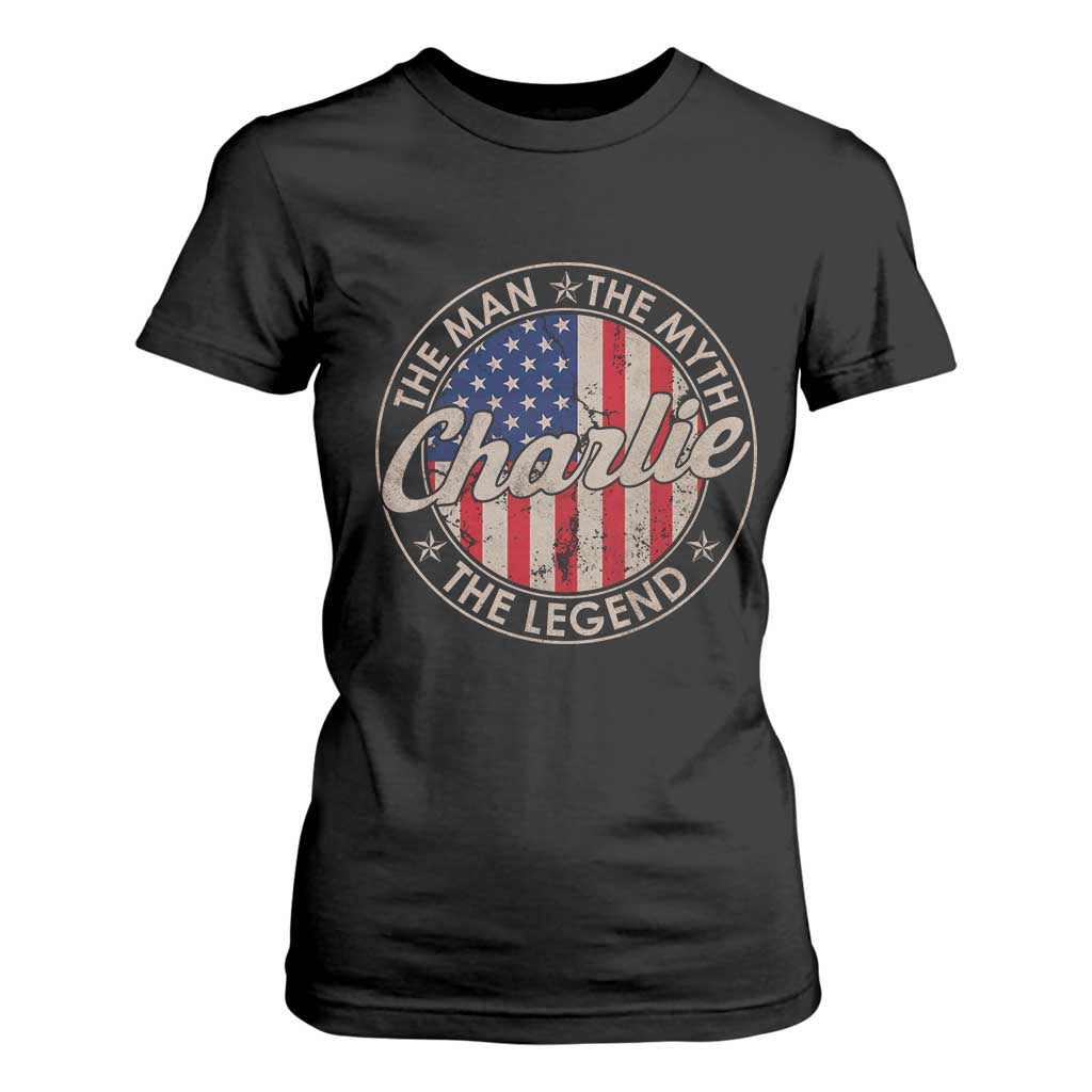 Charlie The Man The Myth The Legend T Shirt For Women Retro Vintage American Flag TS10 Black Print Your Wear