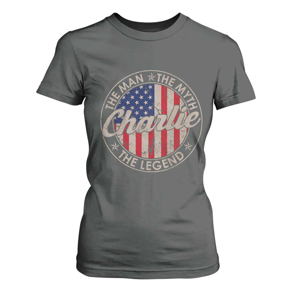 Charlie The Man The Myth The Legend T Shirt For Women Retro Vintage American Flag TS10 Dark Heather Print Your Wear