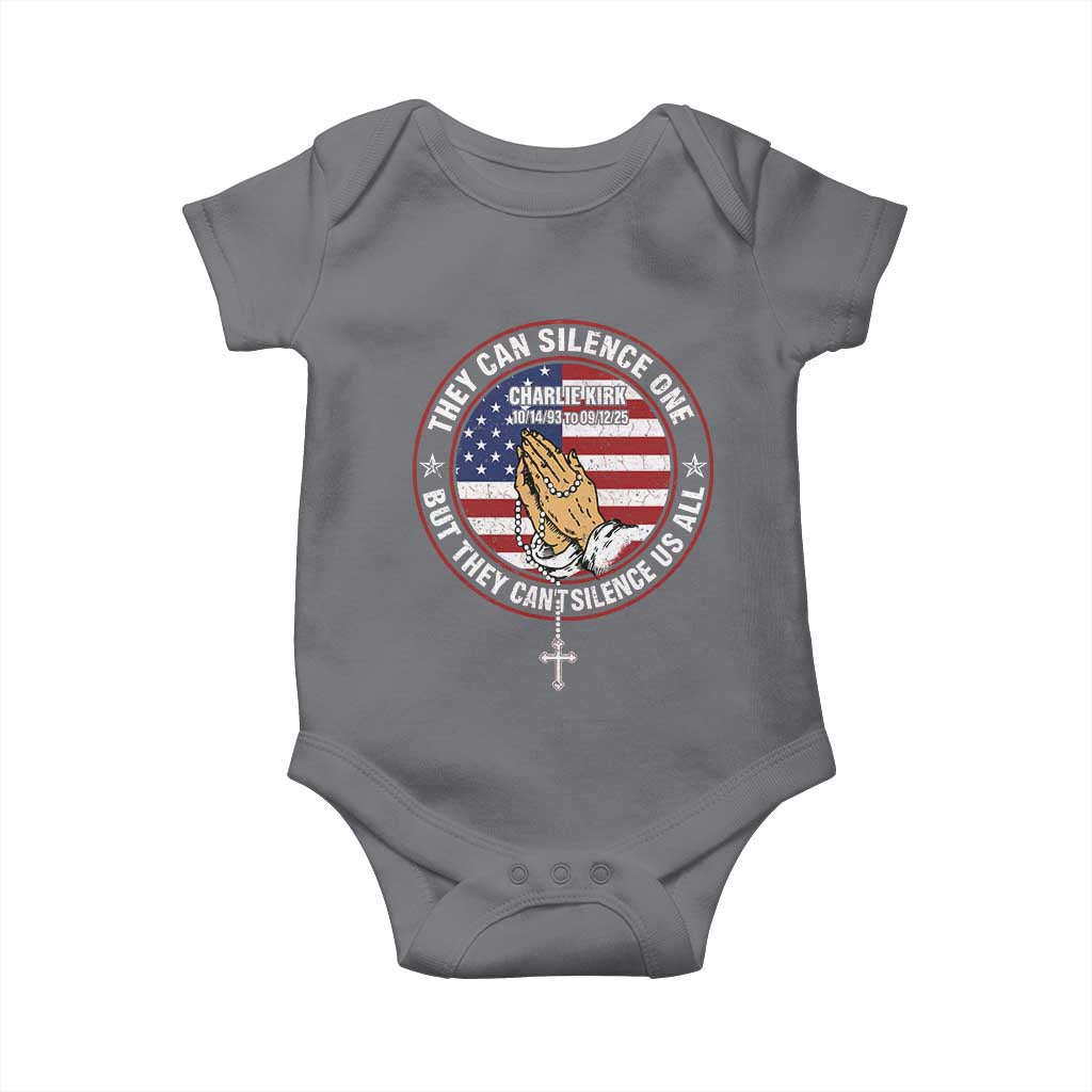 Charlie Kirk Memorial Baby Onesie Retro American Flag TS10 Charcoal Print Your Wear