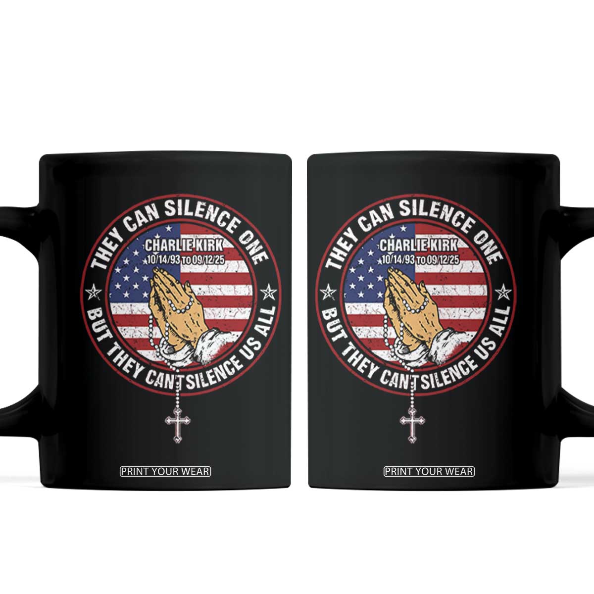 Charlie Kirk Memorial Coffee Mug Retro American Flag TS10 Black Print Your Wear