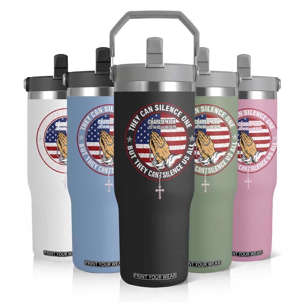 Charlie Kirk Memorial Flip Straw Tumbler Retro American Flag TS10 Print Your Wear