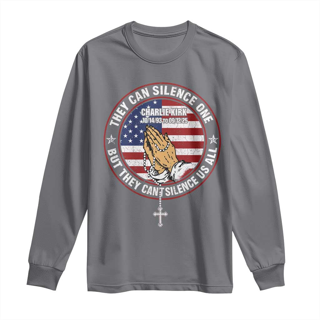 Charlie Kirk Memorial Long Sleeve Shirt Retro American Flag TS10 Charcoal Print Your Wear