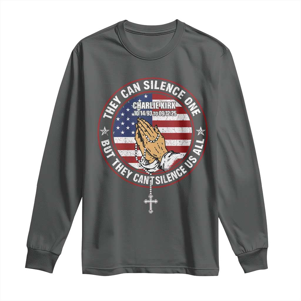 Charlie Kirk Memorial Long Sleeve Shirt Retro American Flag TS10 Dark Heather Print Your Wear