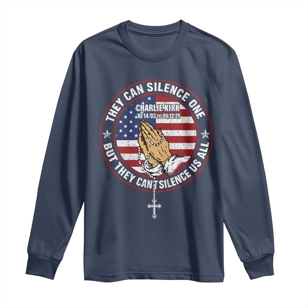 Charlie Kirk Memorial Long Sleeve Shirt Retro American Flag TS10 Navy Print Your Wear