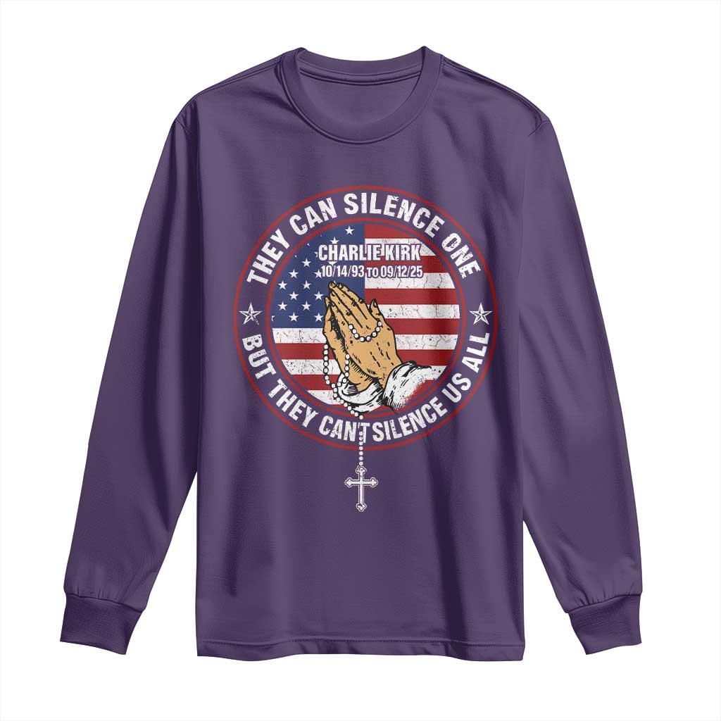 Charlie Kirk Memorial Long Sleeve Shirt Retro American Flag TS10 Purple Print Your Wear