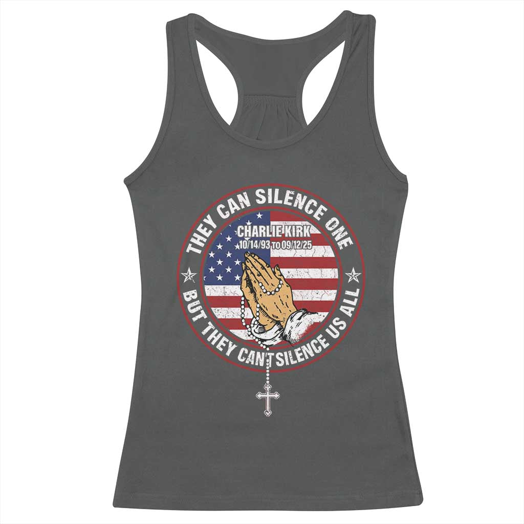 Charlie Kirk Memorial Racerback Tank Top Retro American Flag TS10 Dark Heather Print Your Wear