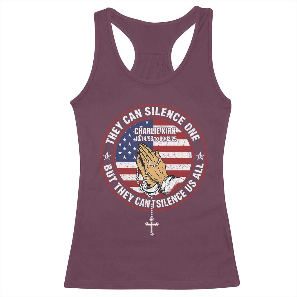 Charlie Kirk Memorial Racerback Tank Top Retro American Flag TS10 Maroon Print Your Wear