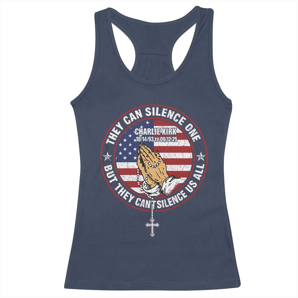 Charlie Kirk Memorial Racerback Tank Top Retro American Flag TS10 Navy Print Your Wear