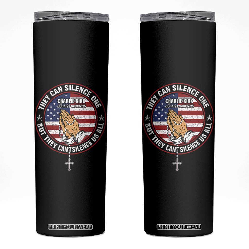 Charlie Kirk Memorial Skinny Tumbler Retro American Flag TS10 Black Print Your Wear