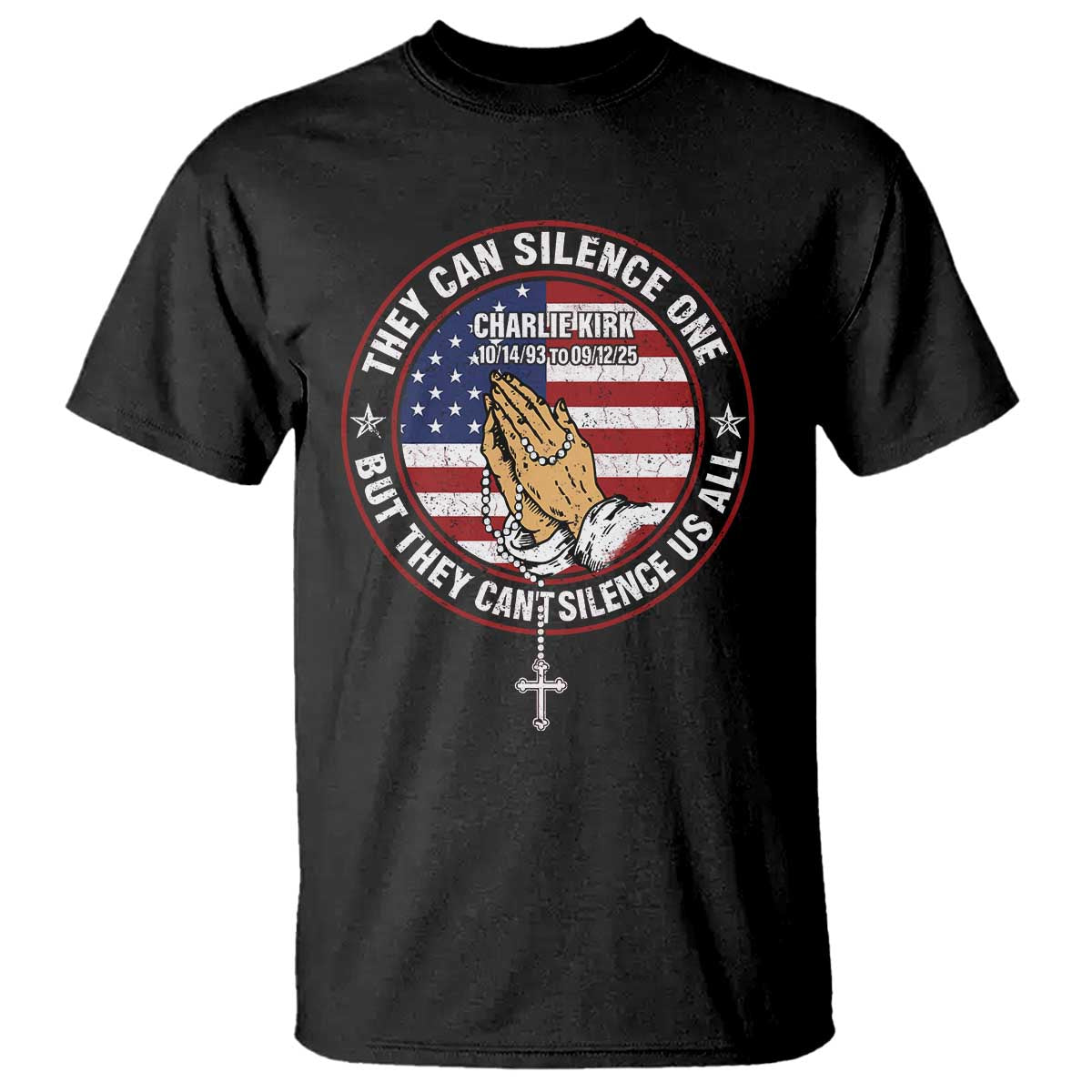 Charlie Kirk Memorial T Shirt Retro American Flag TS10 Black Print Your Wear