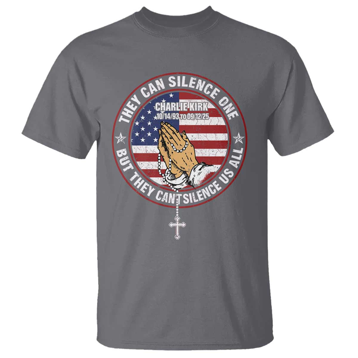 Charlie Kirk Memorial T Shirt Retro American Flag TS10 Charcoal Print Your Wear
