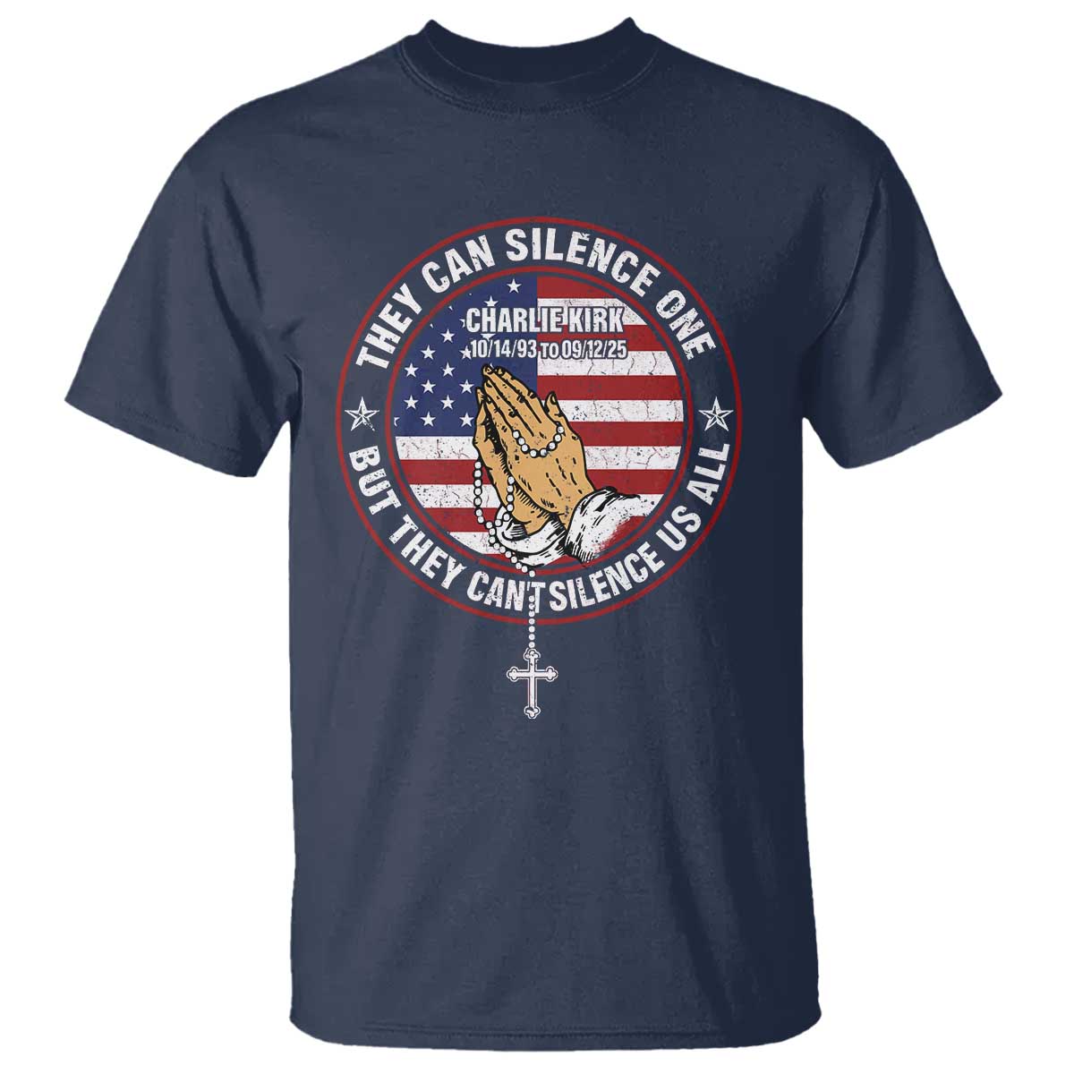 Charlie Kirk Memorial T Shirt Retro American Flag TS10 Navy Print Your Wear