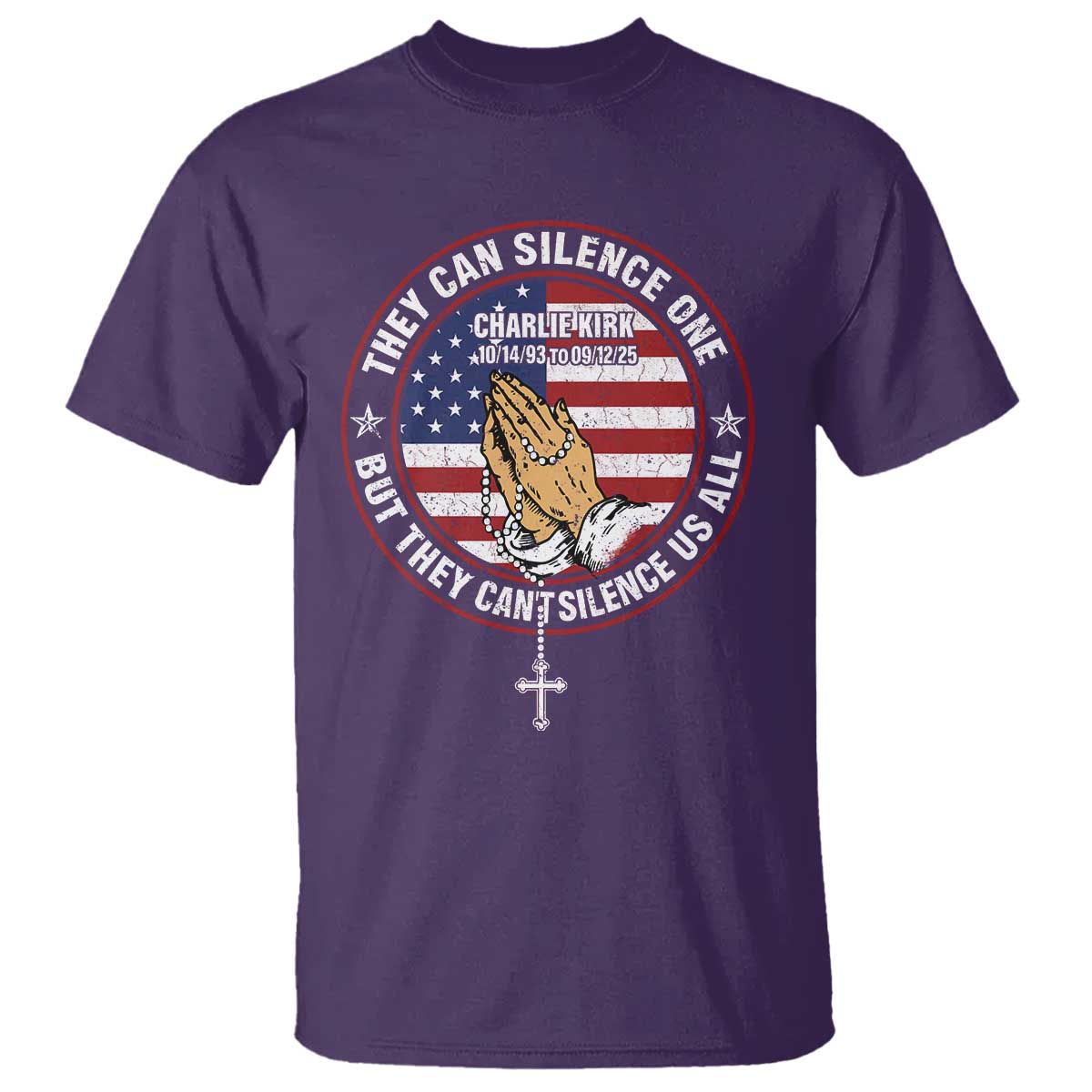 Charlie Kirk Memorial T Shirt Retro American Flag TS10 Purple Print Your Wear