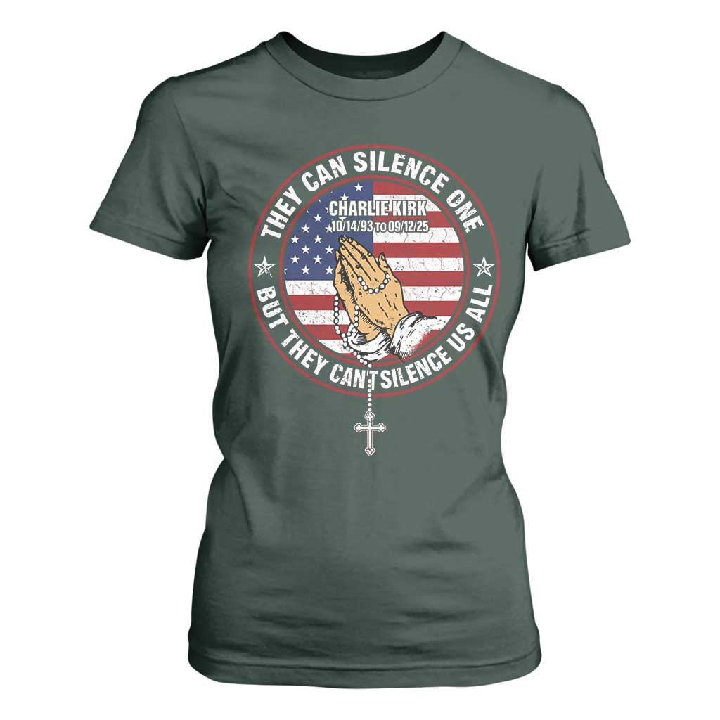 Charlie Kirk Memorial T Shirt For Women Retro American Flag TS10 Dark Forest Green Print Your Wear