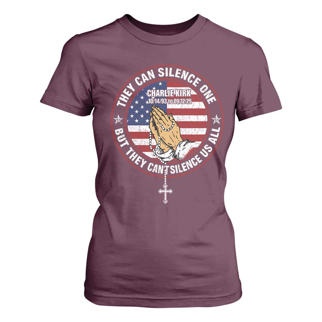 Charlie Kirk Memorial T Shirt For Women Retro American Flag TS10 Maroon Print Your Wear