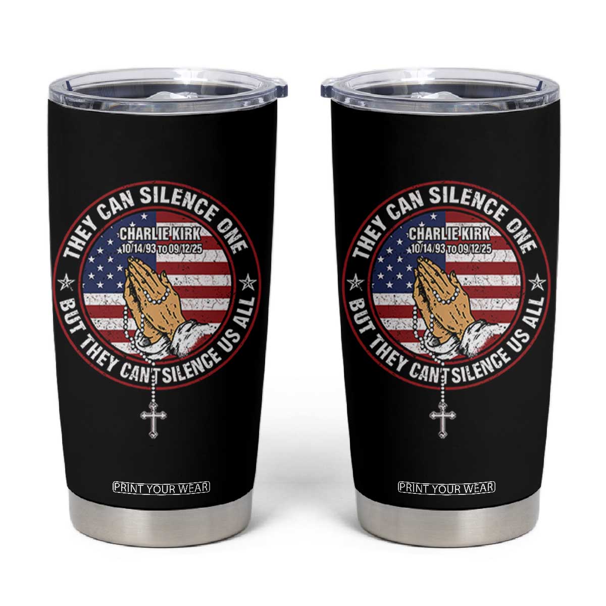 Charlie Kirk Memorial Tumbler Cup Retro American Flag TS10 Black Print Your Wear