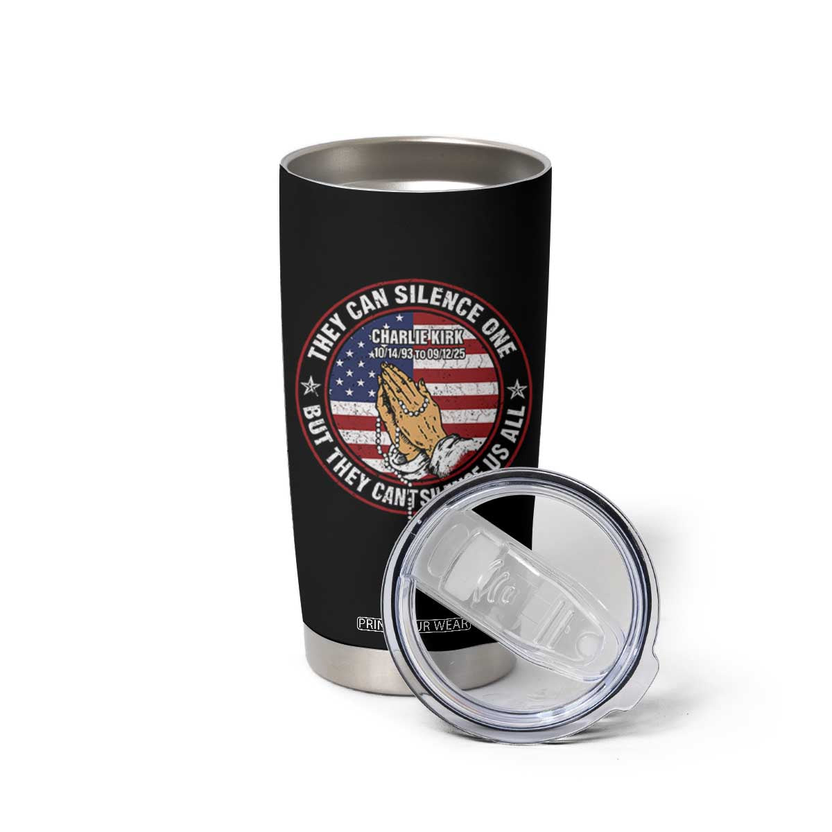 Charlie Kirk Memorial Tumbler Cup Retro American Flag TS10 Print Your Wear
