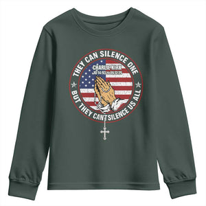 Charlie Kirk Memorial Youth Sweatshirt Retro American Flag TS10 Dark Forest Green Print Your Wear