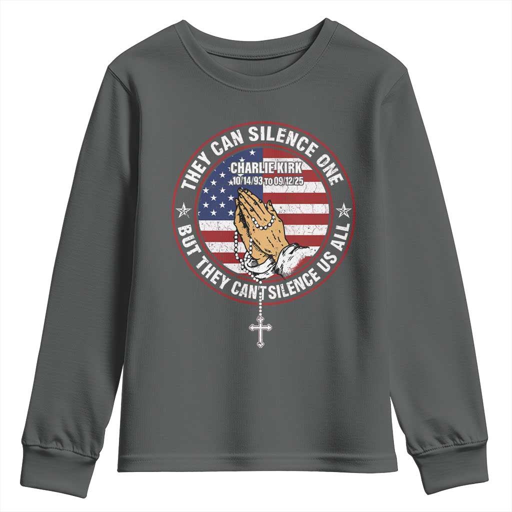 Charlie Kirk Memorial Youth Sweatshirt Retro American Flag TS10 Dark Heather Print Your Wear