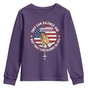 Charlie Kirk Memorial Youth Sweatshirt Retro American Flag TS10 Purple Print Your Wear