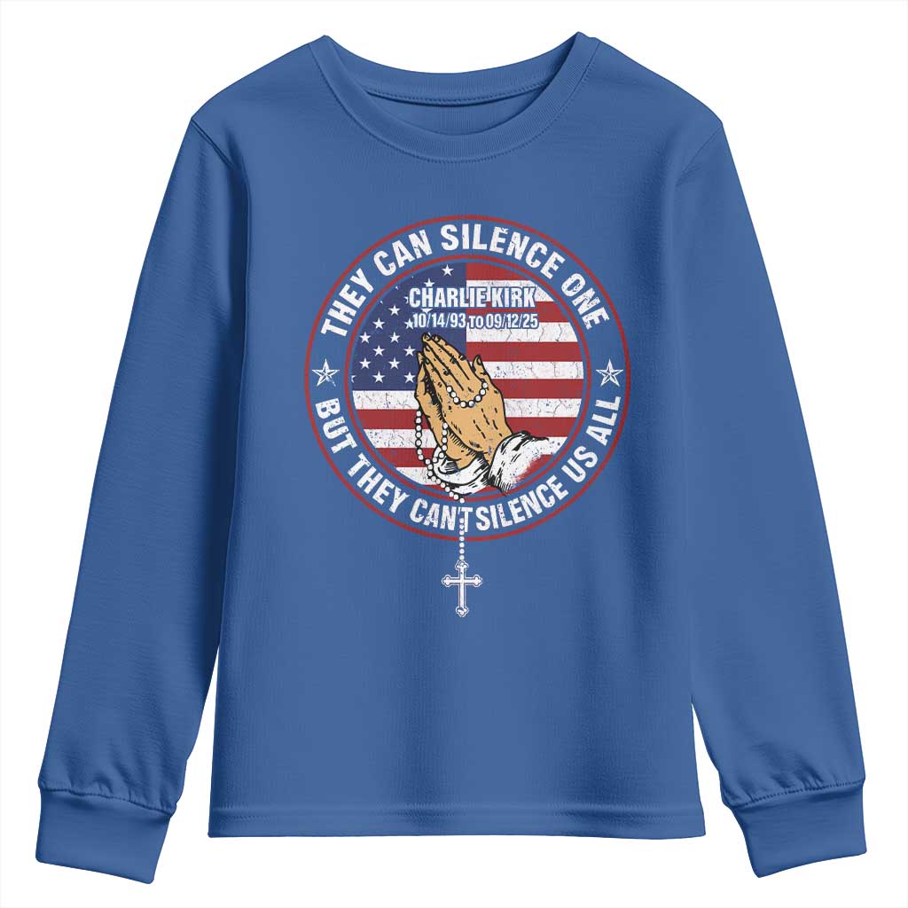 Charlie Kirk Memorial Youth Sweatshirt Retro American Flag TS10 Royal Blue Print Your Wear